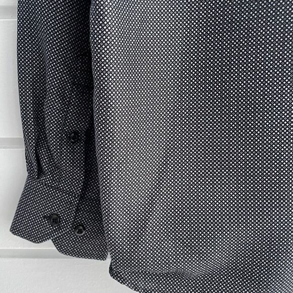 Mens Microfiber Black/White Dot Print Long Sleeve Button Down Shirt Size Medium - Picture 5 of 10